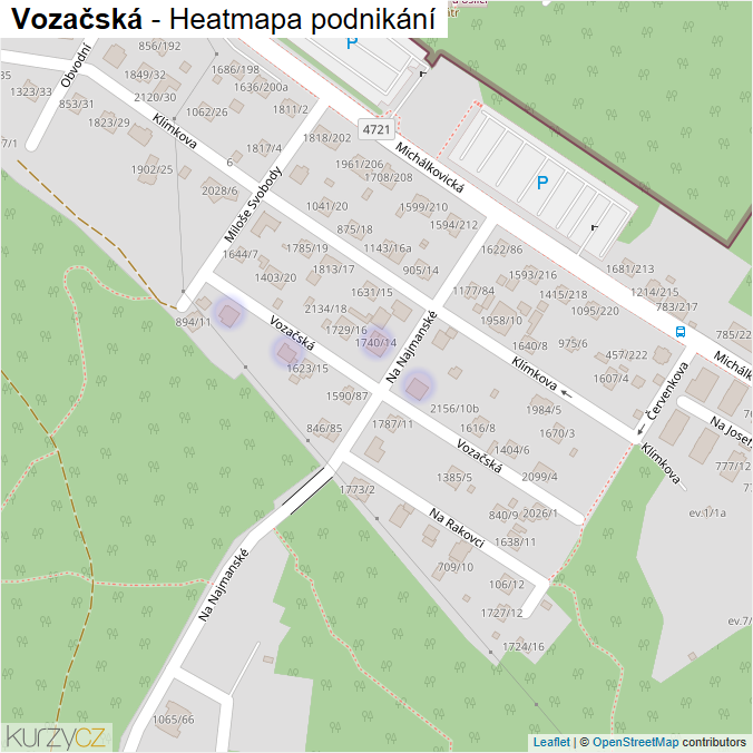 Mapa Vozačská - Firmy v ulici.