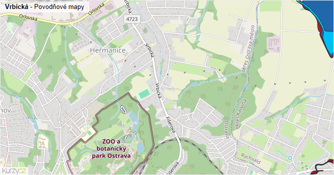 Vrbická - záplavové mapy stoleté vody