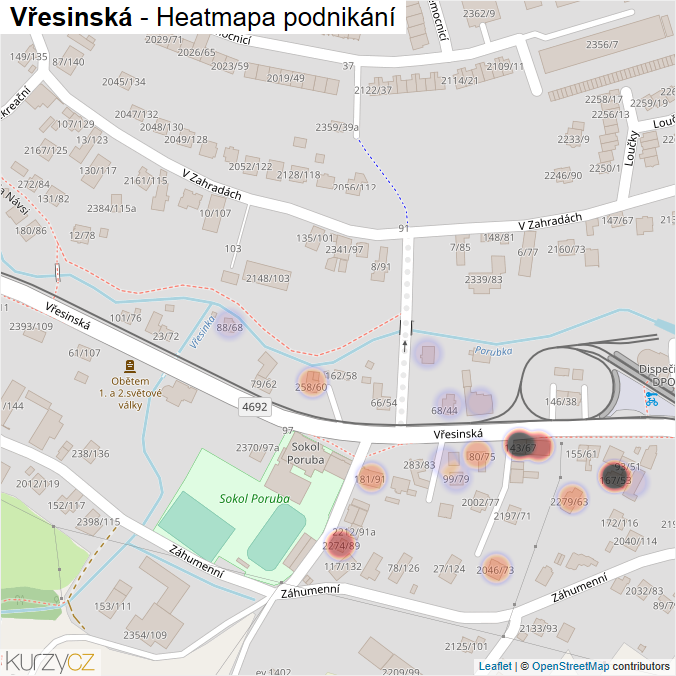 Mapa Vřesinská - Firmy v ulici.