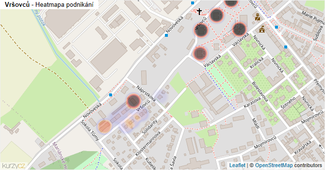 Vršovců - mapa podnikání