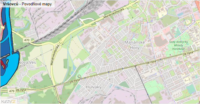Vršovců - záplavové mapy stoleté vody