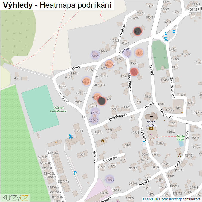 Mapa Výhledy - Firmy v ulici.