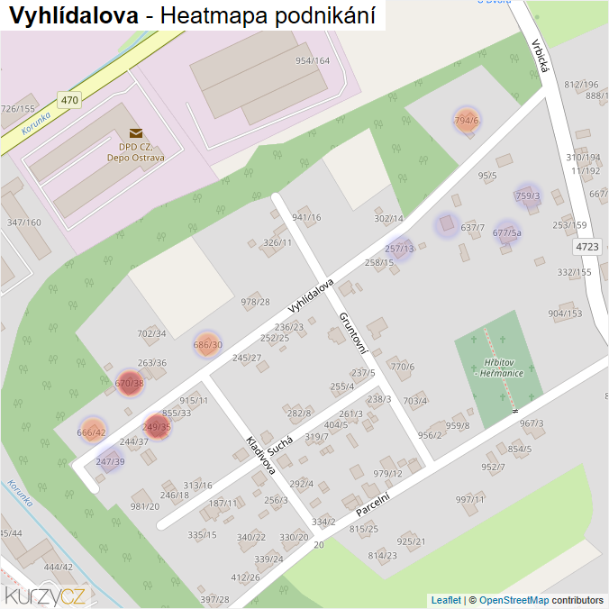 Mapa Vyhlídalova - Firmy v ulici.
