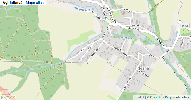 Vyhlídková - mapa ulice