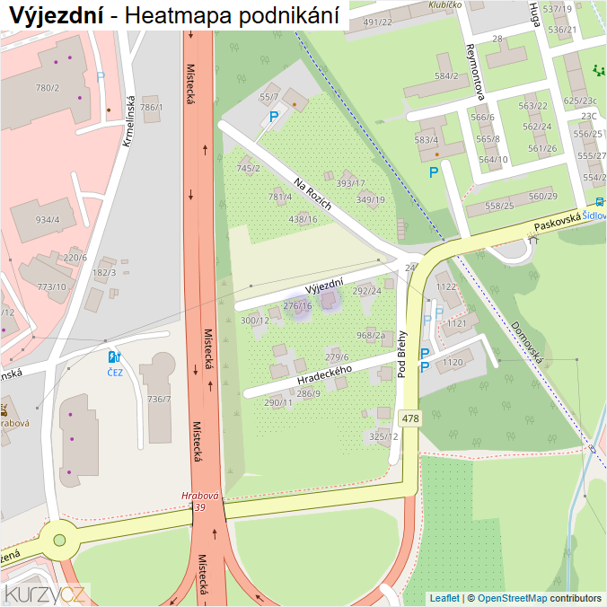 Mapa Výjezdní - Firmy v ulici.