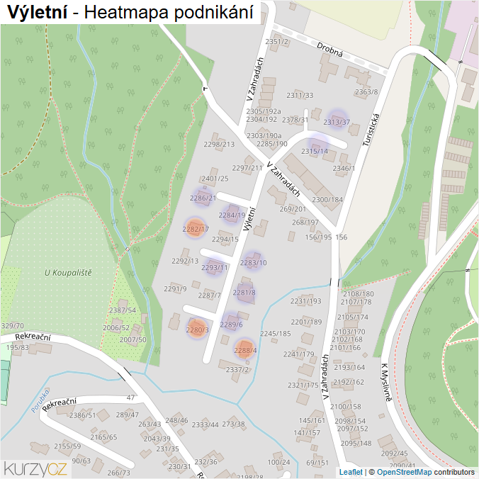 Mapa Výletní - Firmy v ulici.