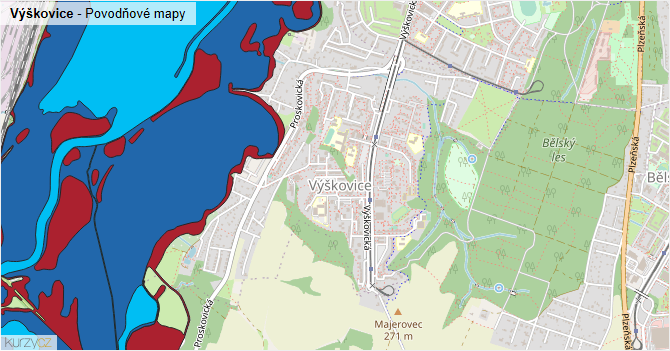 Výškovice - záplavové mapy stoleté vody