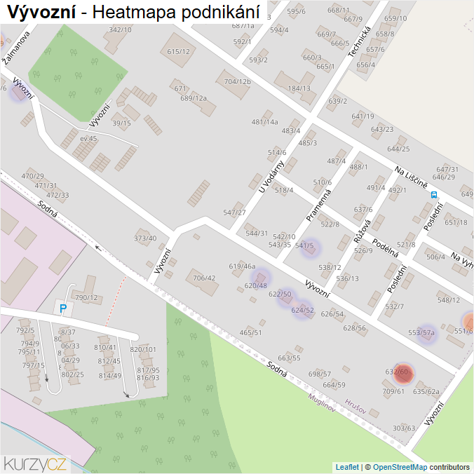 Mapa Vývozní - Firmy v ulici.