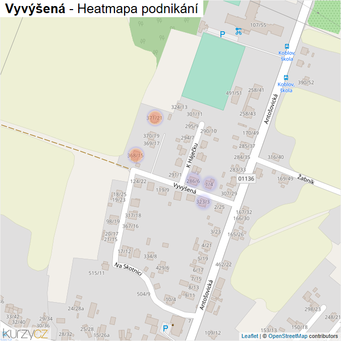 Mapa Vyvýšená - Firmy v ulici.