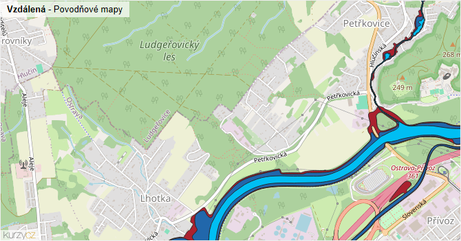 Vzdálená - záplavové mapy stoleté vody