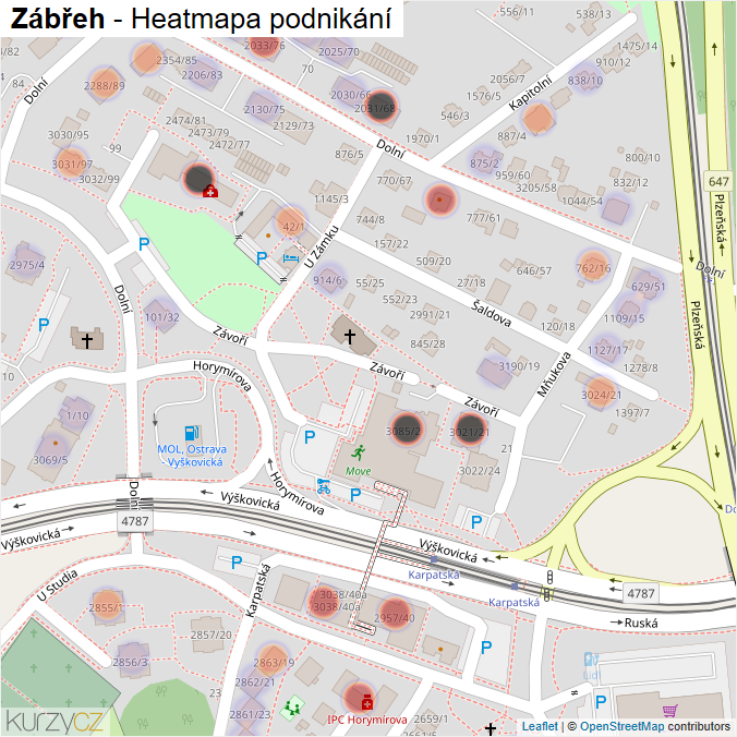 Mapa Zábřeh - Firmy v části obce.