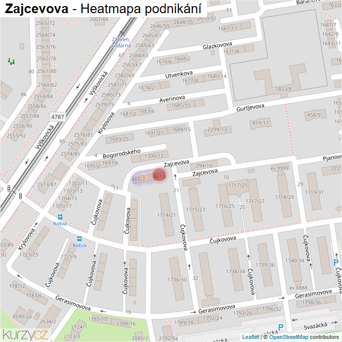 Mapa Zajcevova - Firmy v ulici.