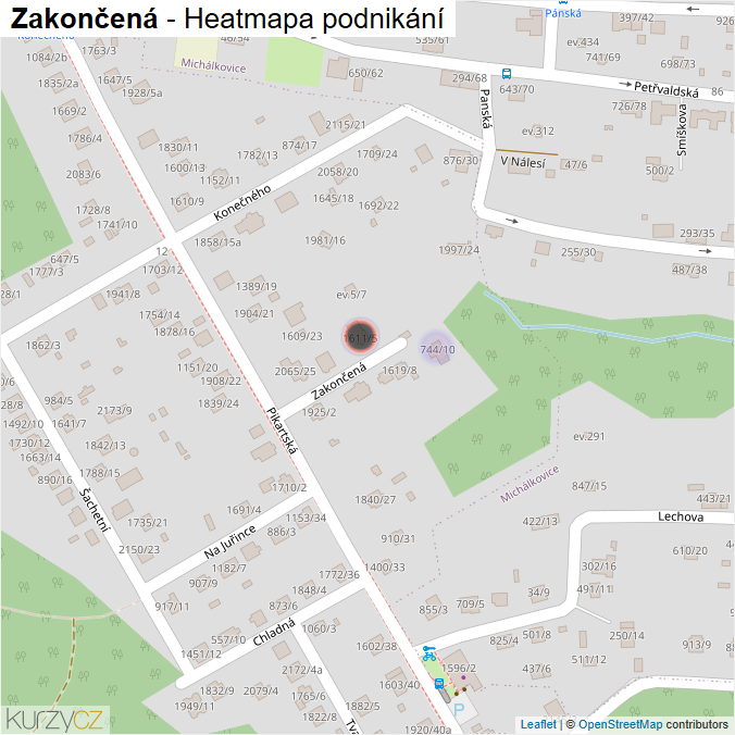 Mapa Zakončená - Firmy v ulici.