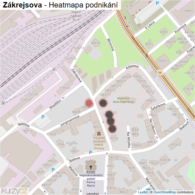 Mapa Zákrejsova - Firmy v ulici.