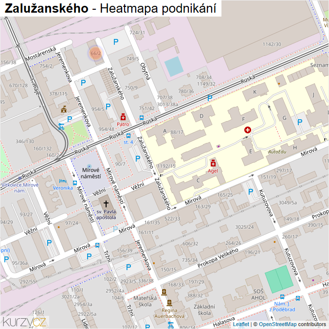 Mapa Zalužanského - Firmy v ulici.