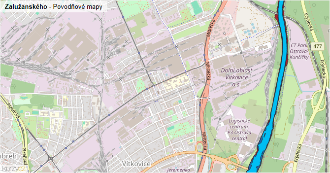 Zalužanského - záplavové mapy stoleté vody
