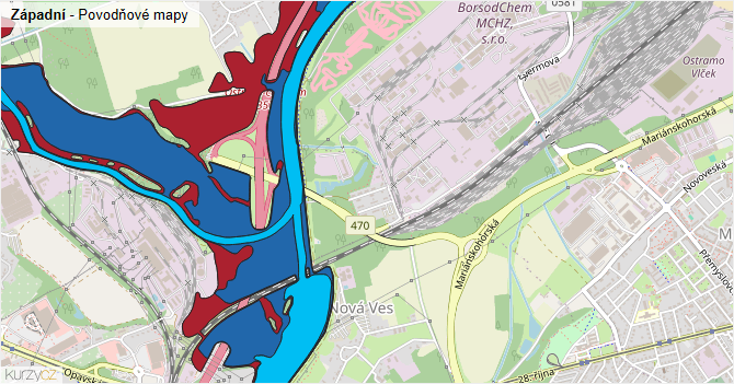 Západní - záplavové mapy stoleté vody