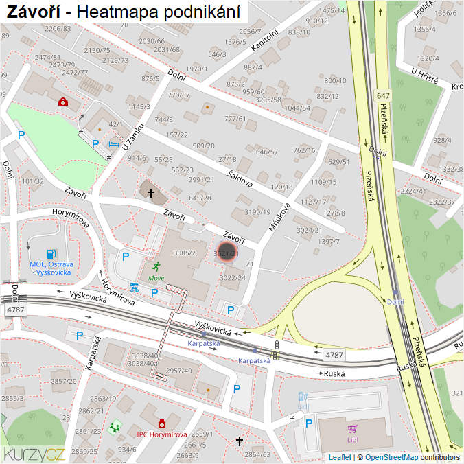 Mapa Závoří - Firmy v ulici.