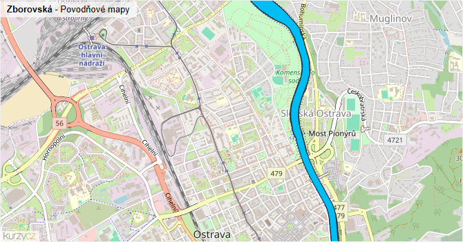 Zborovská - záplavové mapy stoleté vody
