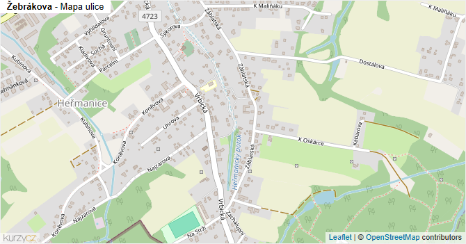 Žebrákova - mapa ulice