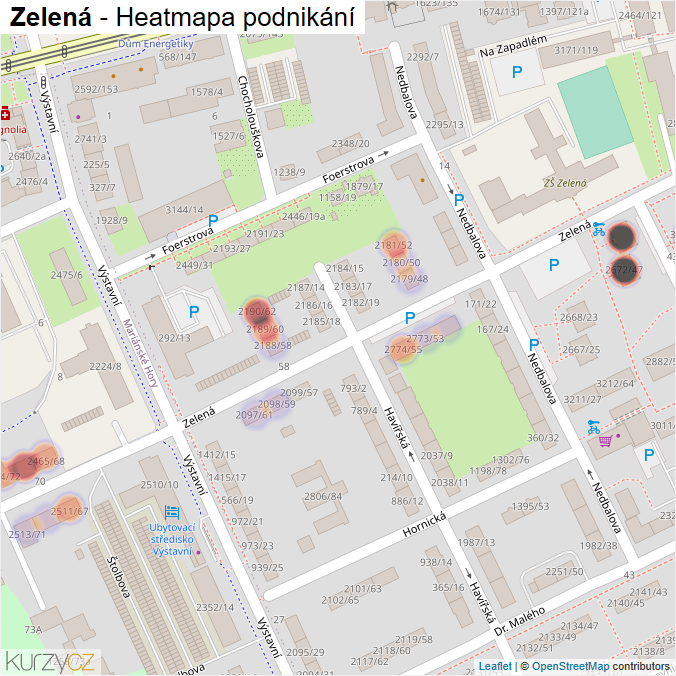 Mapa Zelená - Firmy v ulici.