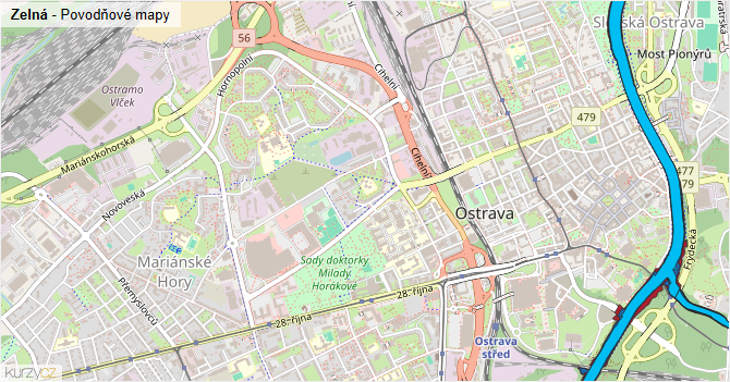 Zelná - záplavové mapy stoleté vody