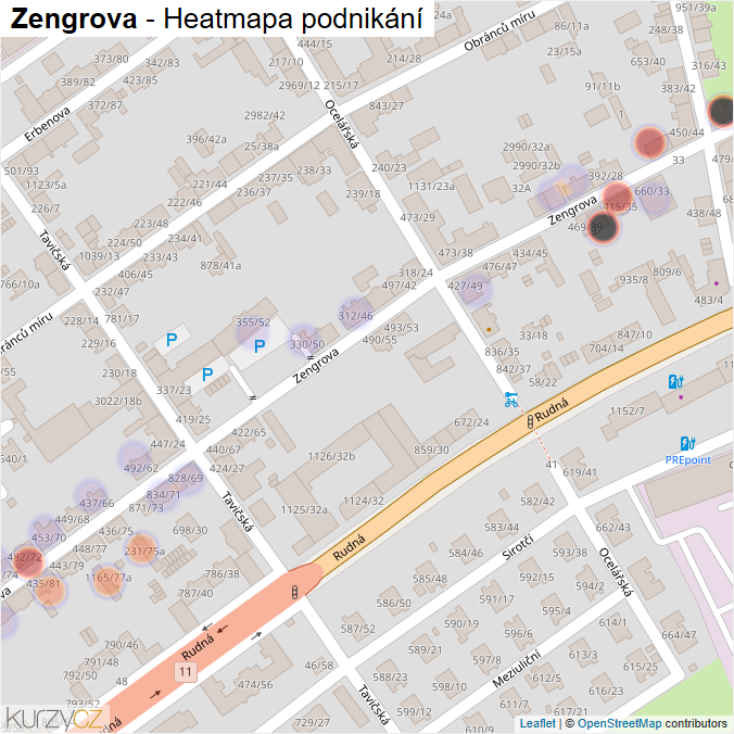 Mapa Zengrova - Firmy v ulici.