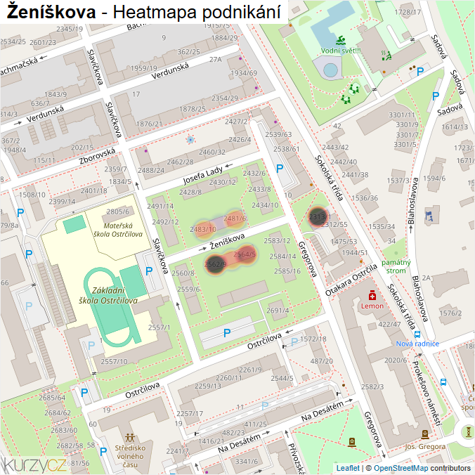 Mapa Ženíškova - Firmy v ulici.