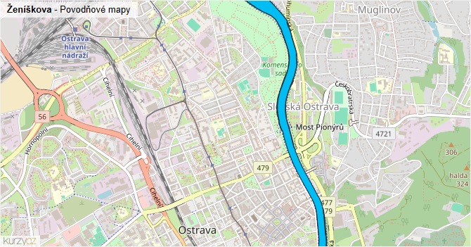 Ženíškova - záplavové mapy stoleté vody