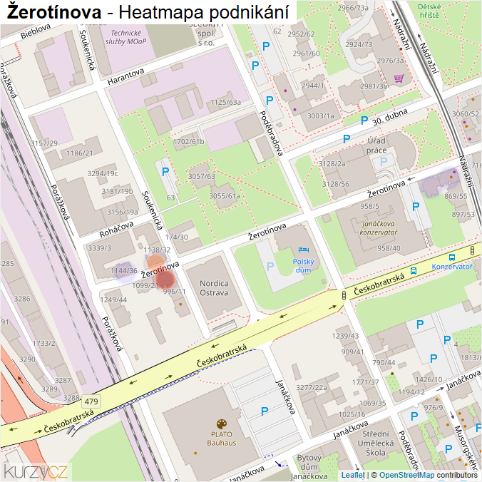 Mapa Žerotínova - Firmy v ulici.