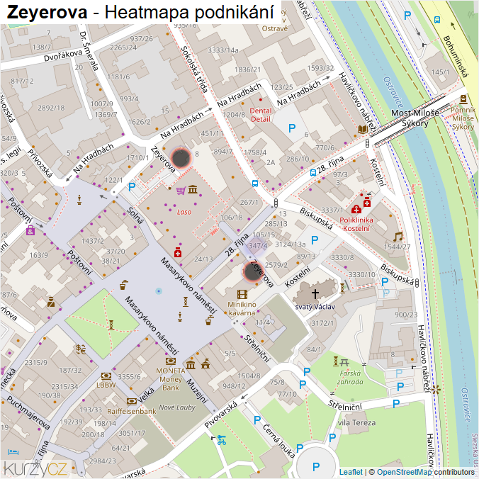 Mapa Zeyerova - Firmy v ulici.