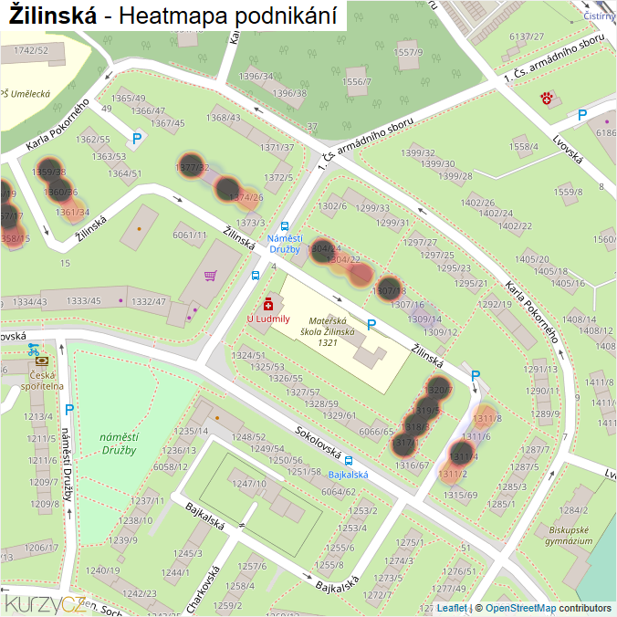 Mapa Žilinská - Firmy v ulici.