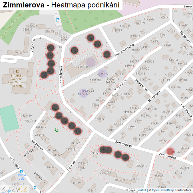 Mapa Zimmlerova - Firmy v ulici.