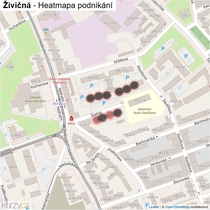 Mapa Živičná - Firmy v ulici.
