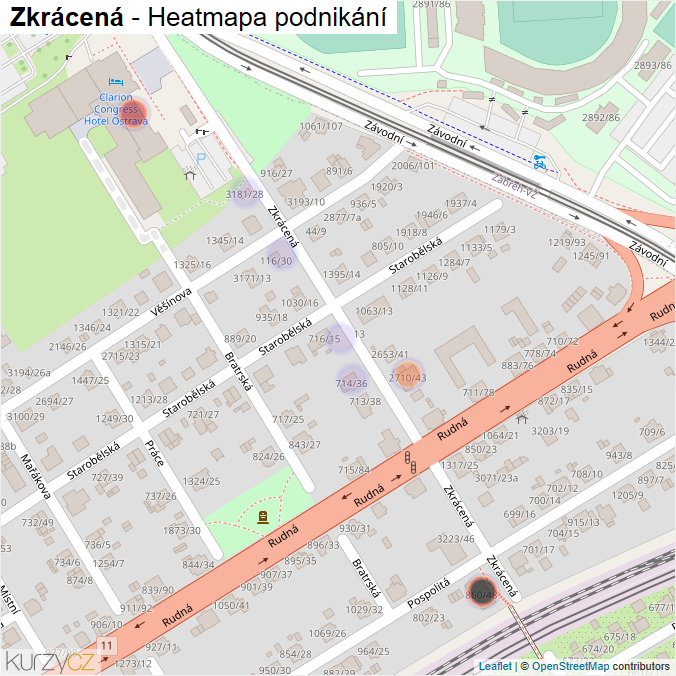 Mapa Zkrácená - Firmy v ulici.