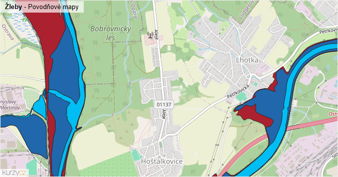 Žleby - záplavové mapy stoleté vody