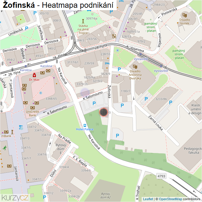 Mapa Žofinská - Firmy v ulici.