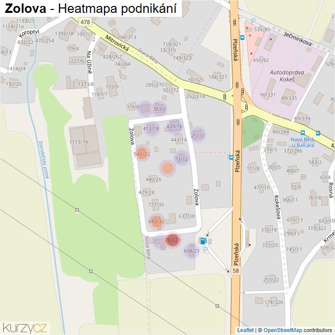 Mapa Zolova - Firmy v ulici.