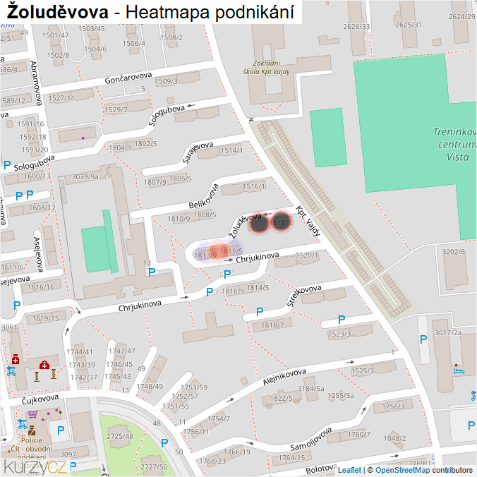 Mapa Žoluděvova - Firmy v ulici.