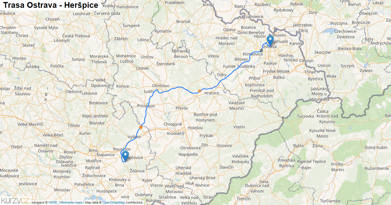 Ostrava-Heršpice, mapa trasy