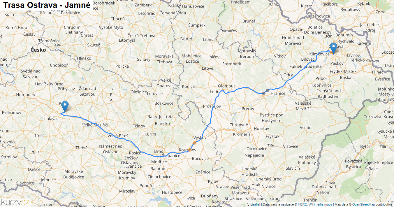 Ostrava-Jamné, mapa trasy