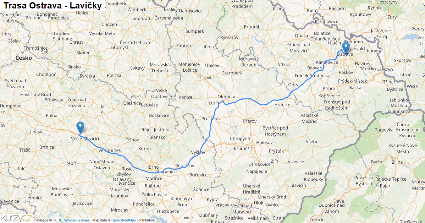 Ostrava-Lavičky, mapa trasy