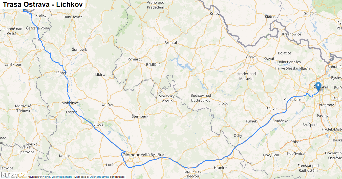 Ostrava-Lichkov, mapa trasy