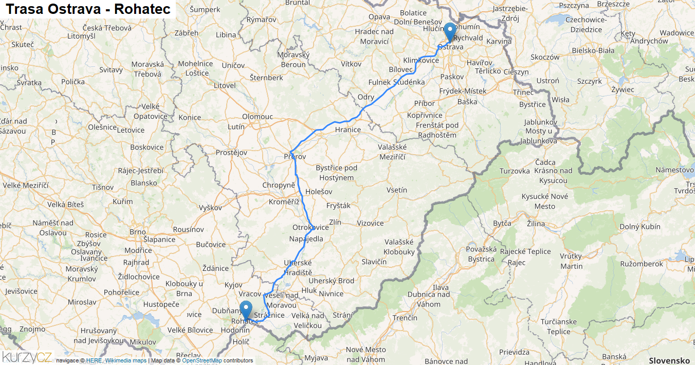 Ostrava-Rohatec, mapa trasy