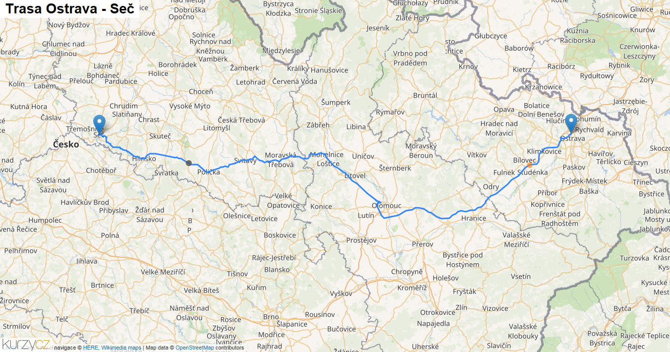 Ostrava-Seč, mapa trasy