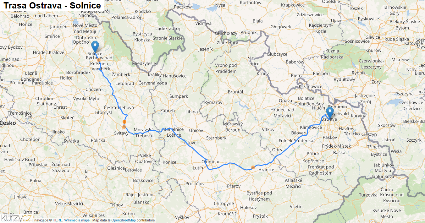Ostrava-Solnice, mapa trasy