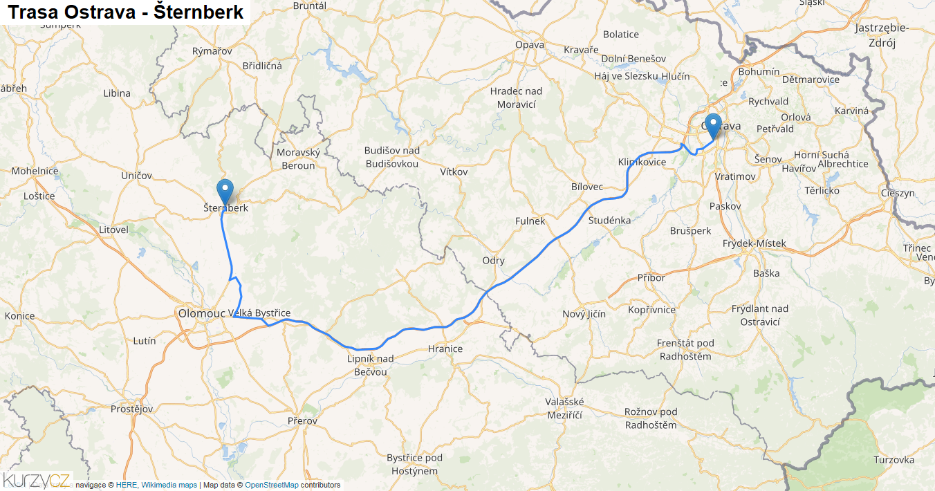 Ostrava-Šternberk, mapa trasy
