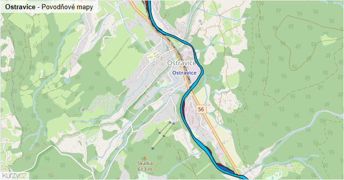 Ostravice - záplavové mapy stoleté vody