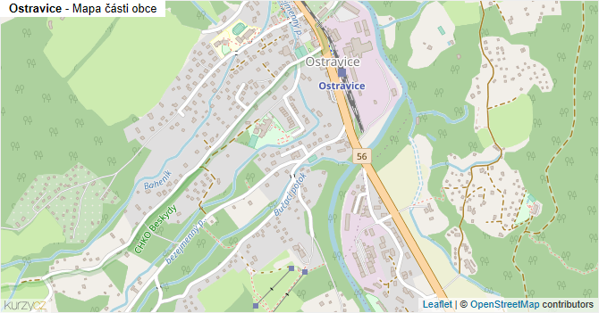 Ostravice - mapa části obce