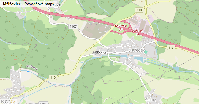 Mžižovice - záplavové mapy stoleté vody